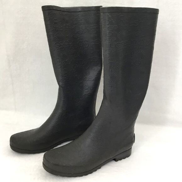 UGG Women's Wilshire Embossed Logo Pattern Tall Rain Boots, Charcoal \ Grey Sz 9 - Picture 5 of 11